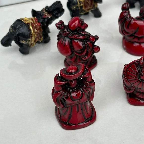 Chinese Asian Figurine Statue Set of 10 Resin Buddha Black Red Size 2"x2" - Picture 9 of 11